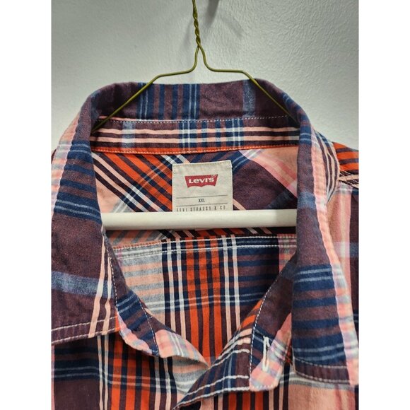 Levi's Mens Shirt Size XXL Orange Navy Plaid Short Sleeve Button Down Casual - Picture 7 of 8